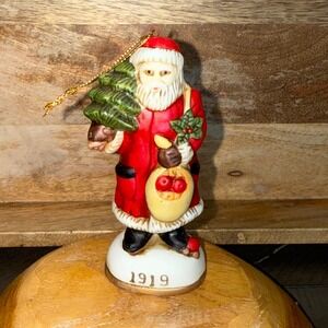 Vintage 1919 Santa Claus‎ Christmas Tree Ornament Ceramic Figurine from 1990's